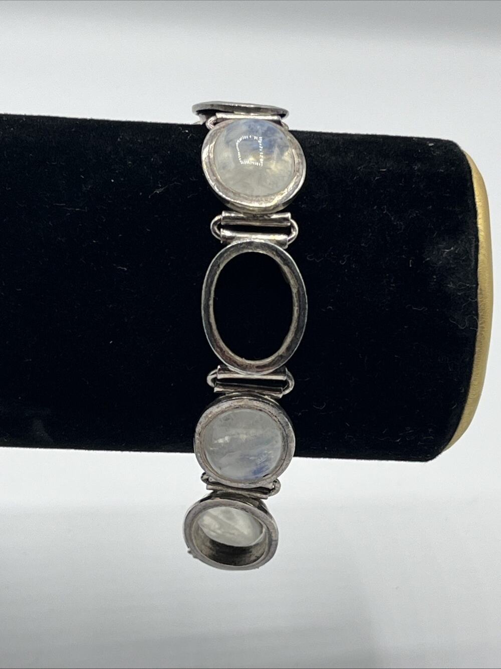 Vintage Sterling Silver Cabochon Moonstone Bracelet For Parts Craft Repair ASIS